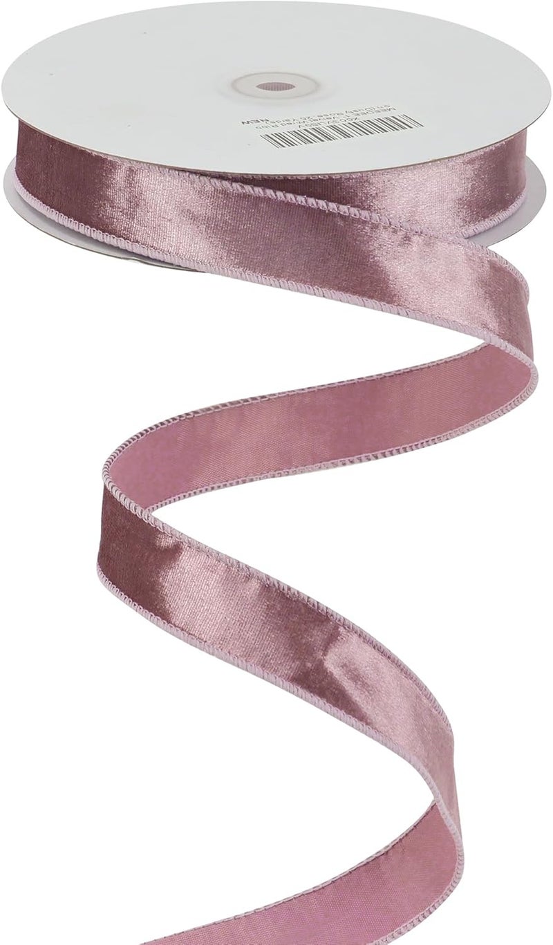 Meedee Dusty Rose Velvet 1 Inch Pink Wired Ribbon 25 Yards Crushed Velvet Christmas Ribbon for Tree, Wreaths, Bows - Image 1
